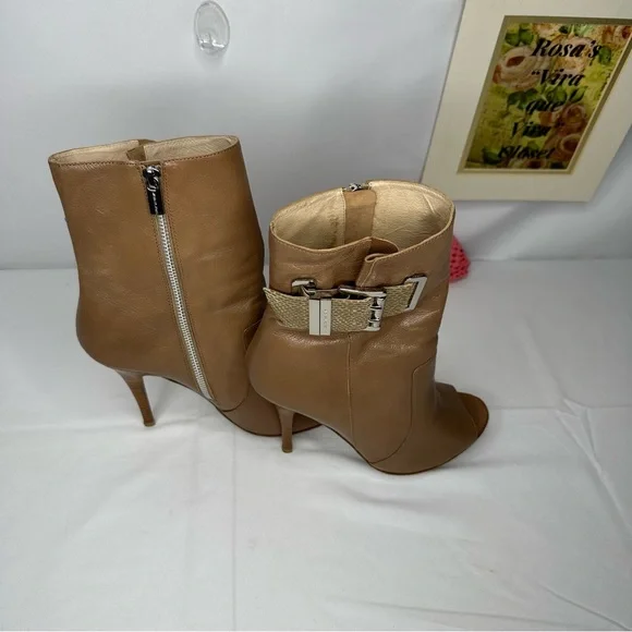 Michael Michael Kors Tan Leather Upper Peep Toe Boots Size 9.5 - Picture 5 of 16